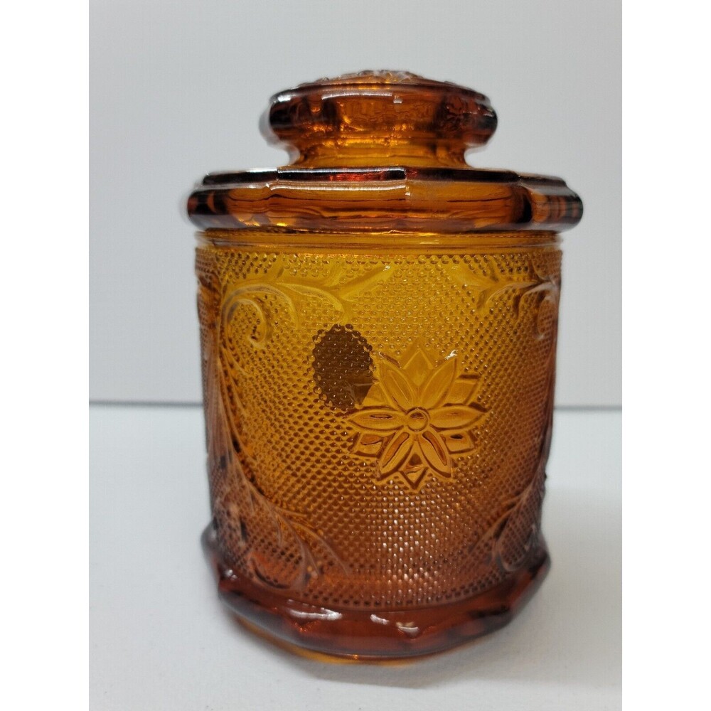 Tiara Indiana Sandwich Glass Amber Canister with Lid Medium Vintage